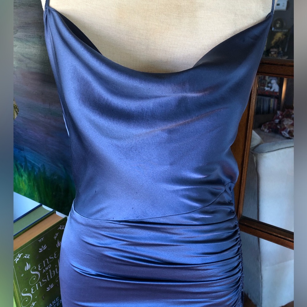 VERONICA BEARD Natasha Steel Blue Ruched Slip Dress - Picture 11 of 16